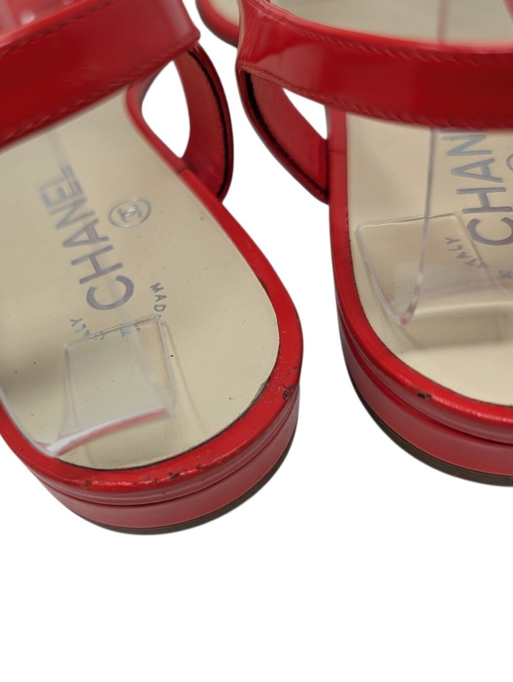 Chanel Red "CHANEL" Logo Slingback T-Strap Thong Sandals Size EU 41 - Picture 8 of 15